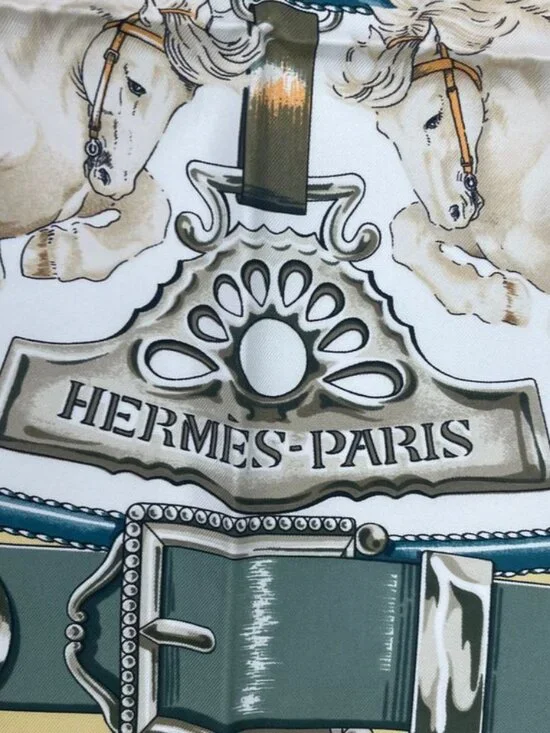 Hermes Scarf Silk Carre 90 Chevaux de Trait Yellow - Picture 6 of 9